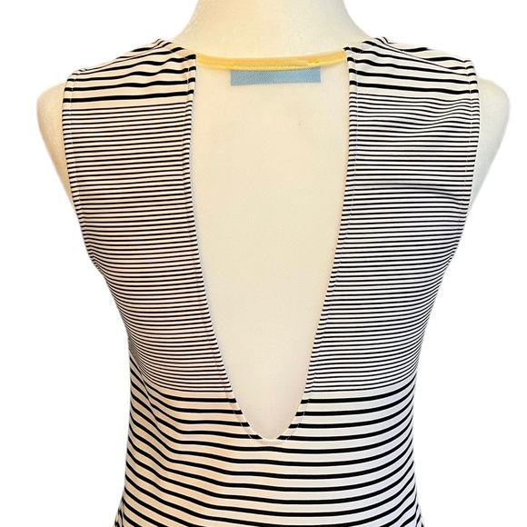 Buttons Horizontal Striped Dress Mesh Panel Black/White Medium - Picture 4 of 8